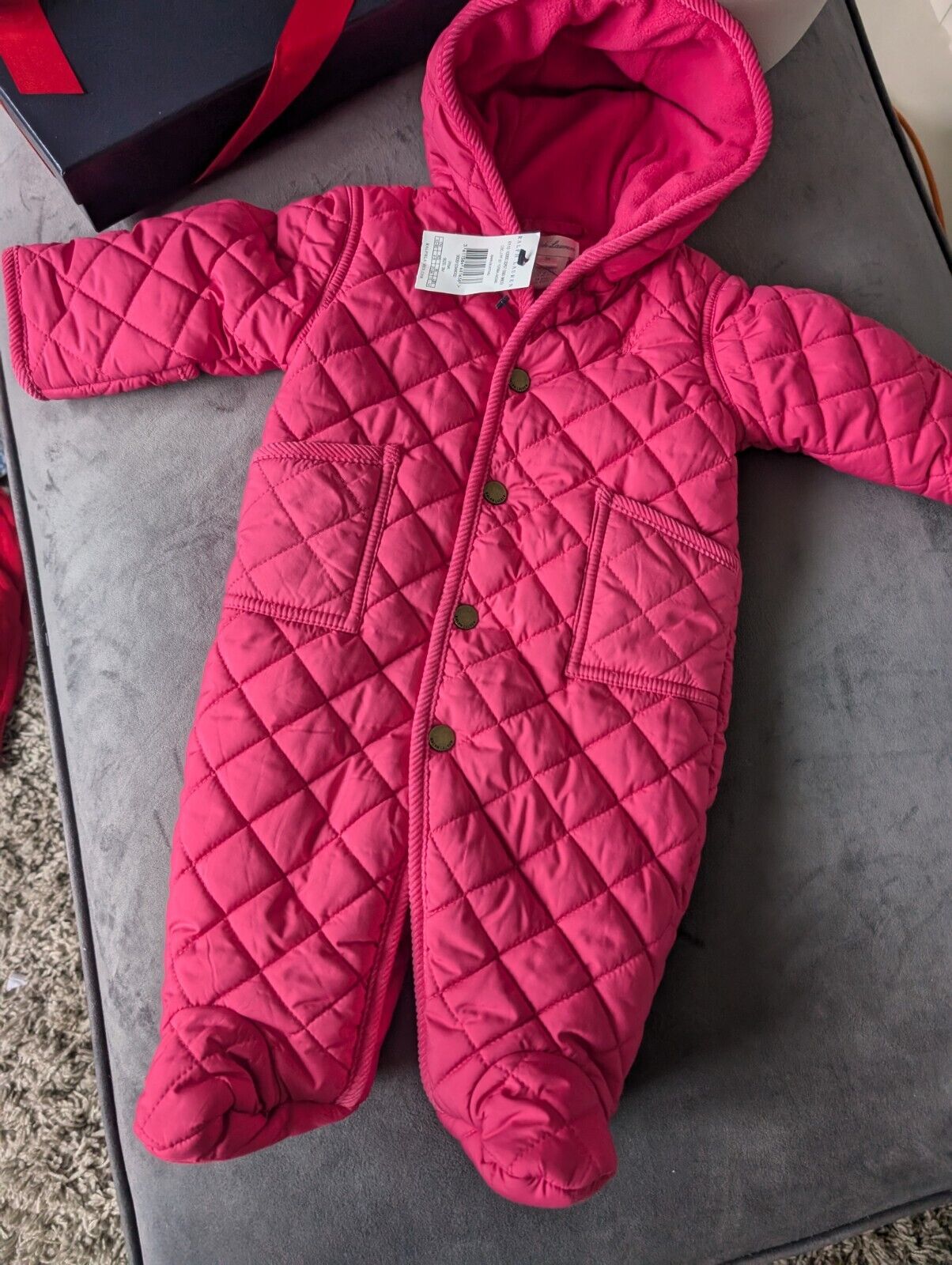 New ralph lauren Pink Quilted fleece lined pram suit snowsuit 0-3 Gift Girls