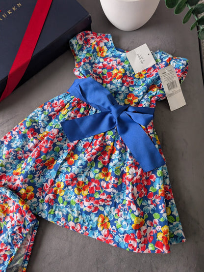 New Ralph Lauren Baby Girls Ditsy Floral Dress Occasion Pretty 6-9m Gift Blue