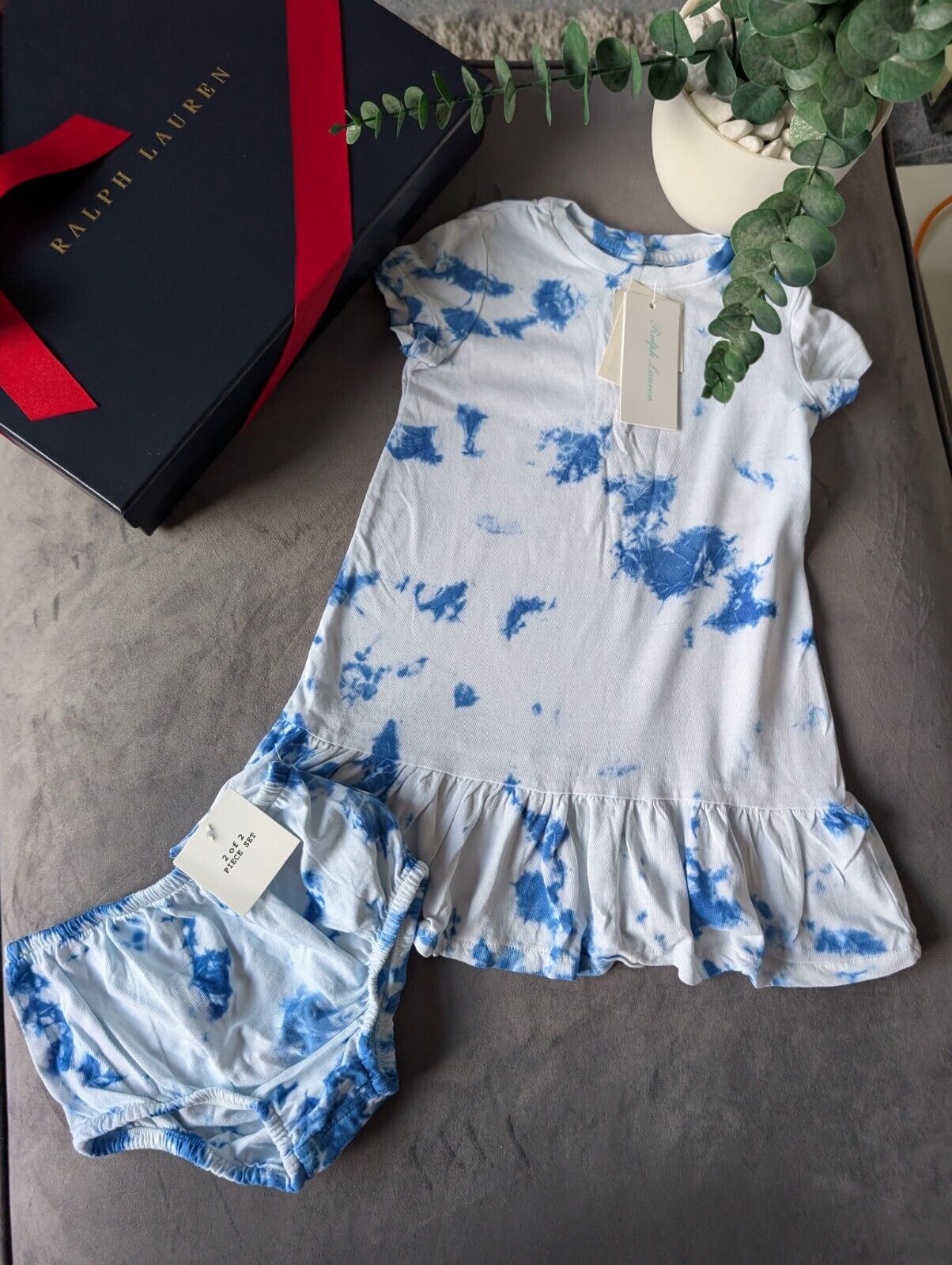 New Ralph Lauren Baby Girls Tie Dye 18m Dress Ruffle Spring Summer + Bloomers