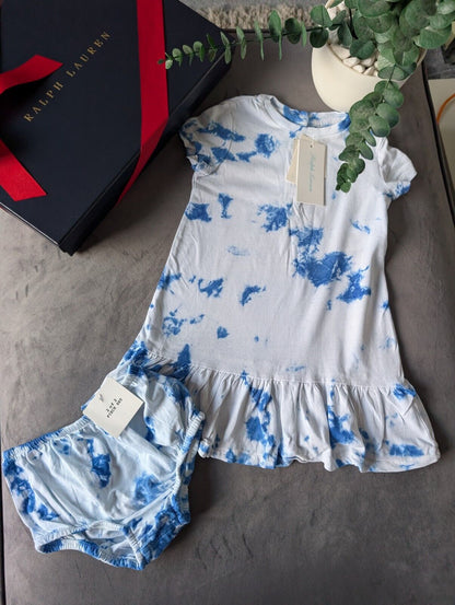 New Ralph Lauren Baby Girls Tie Dye 18m Dress Ruffle Spring Summer + Bloomers