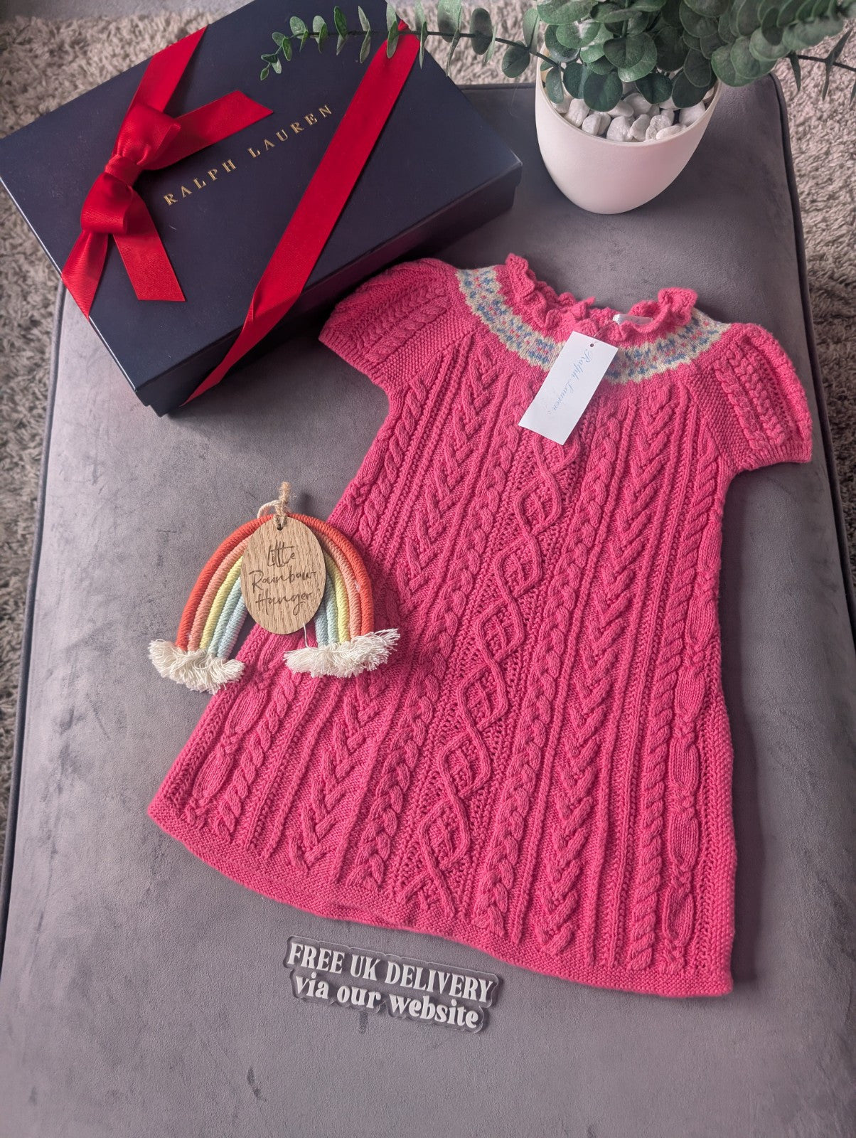 New Stunning Polo Ralph Lauren Cable Knit Pink Pretty Dress 18-24m Gift Spring