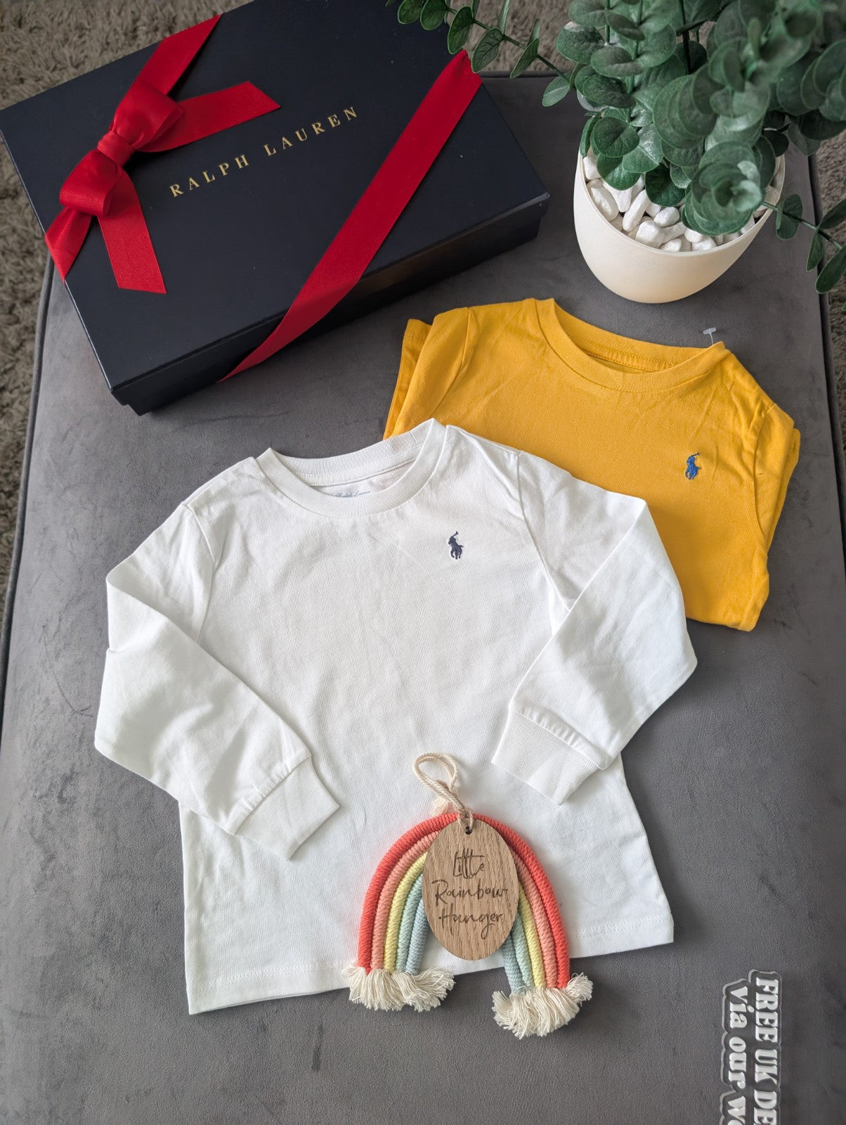 Ralph lauren baby boys t-shirt 18m Yellow White X 2 Pony Logo Long Sleeve Gift