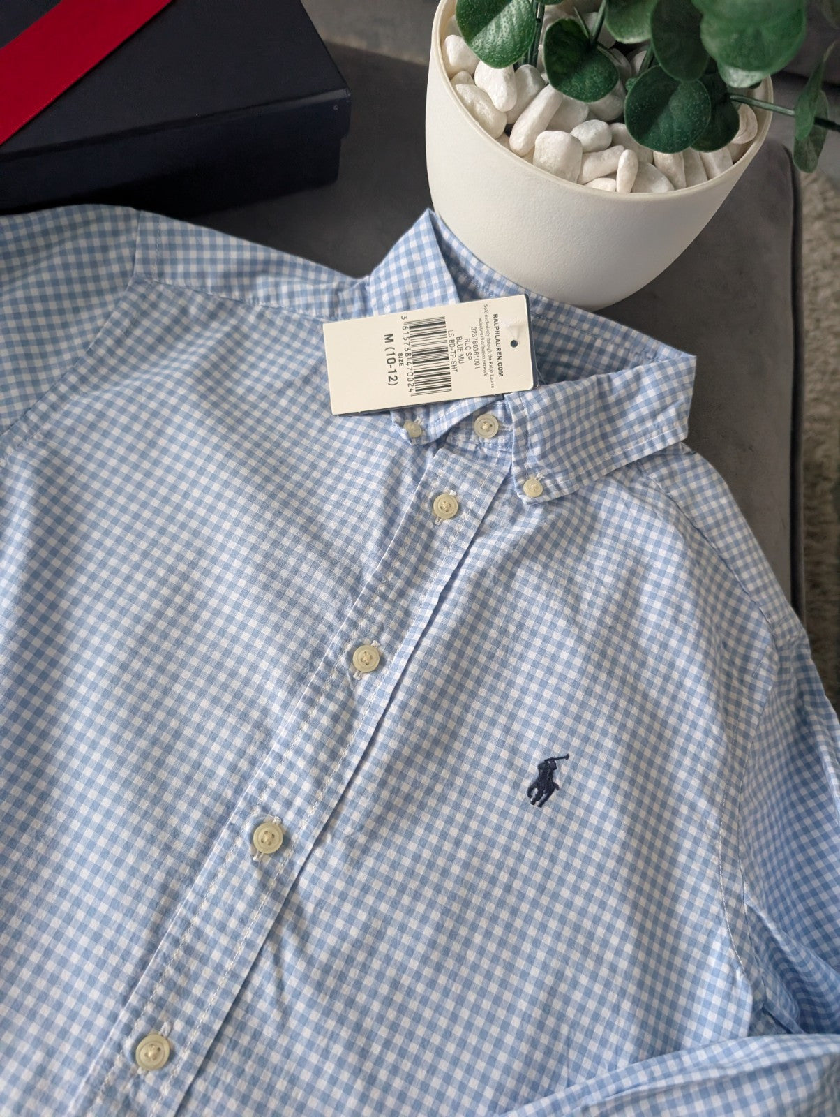 New Ralph Lauren Blue White Check Boys Shirt Smart Occasion Age 10-12 Yrs Gift