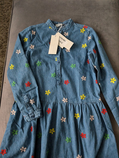 New Stella McCartney kids denim tiered smiley flowers dress embroidered 8/9 yrs