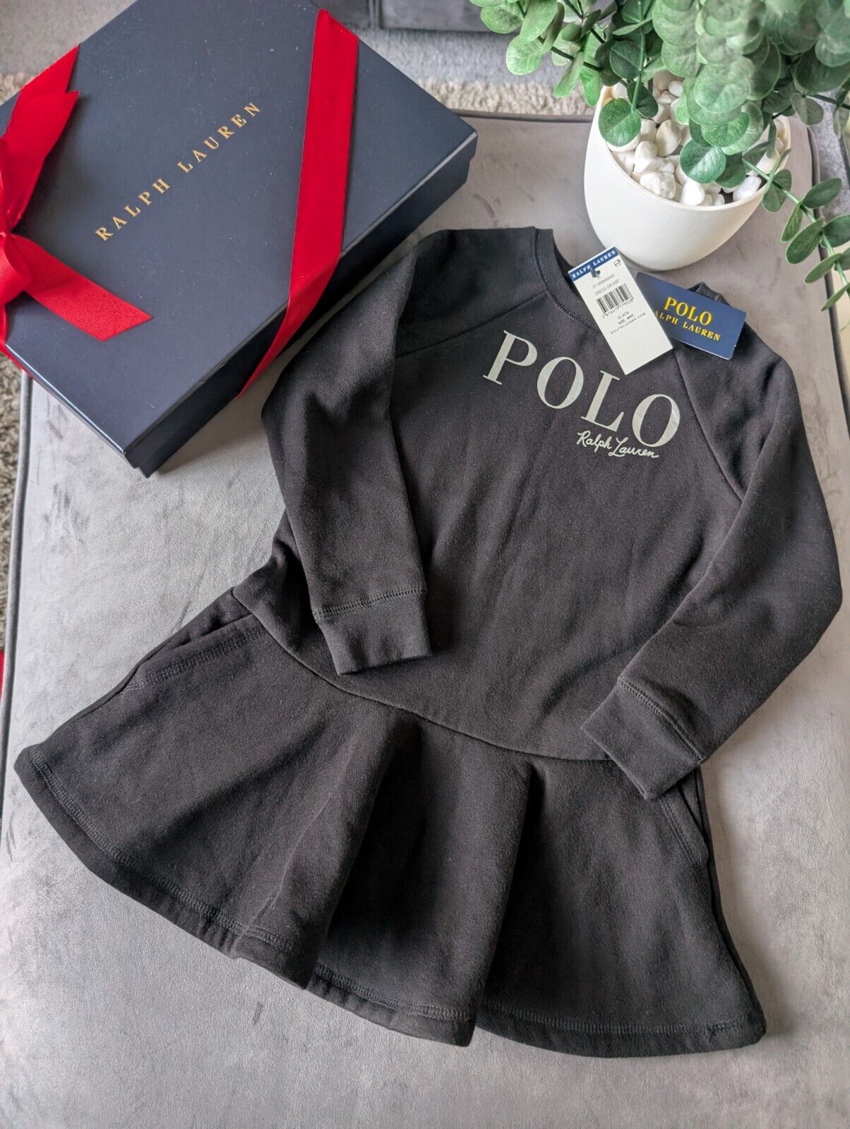 New Ralph Lauren Girls Black Polo Logo Fleece Sweater Dress Age 4 £95 Gift Smart