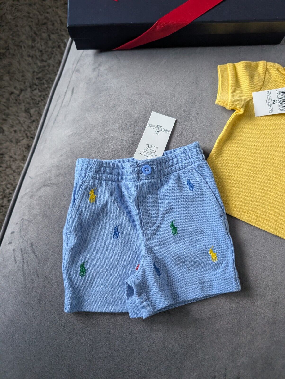 New polo Ralph Lauren baby Polo Shirt Yellow + Pony Embroidery Shorts 3m gift