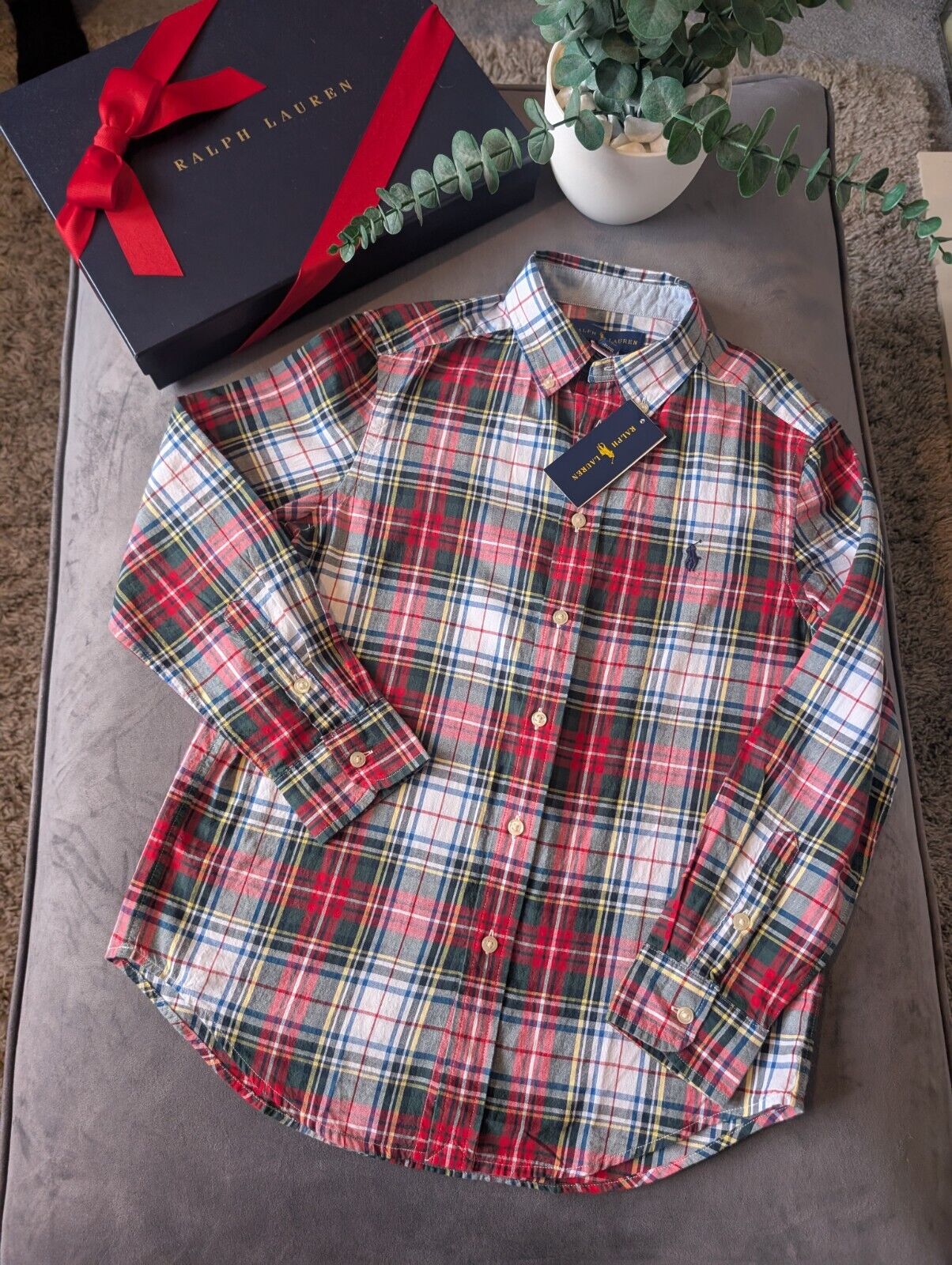 New Ralph Lauren Red Tartan Check Boys Shirt Smart Occasion Age 10-12 Yrs Gift