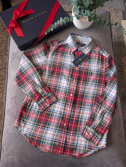 New Ralph Lauren Red Tartan Check Boys Shirt Smart Occasion Age 10-12 Yrs Gift