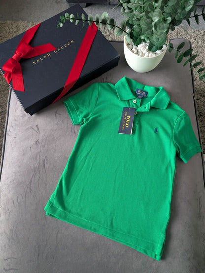 New Ralph Lauren Boys Green Plain Polo T Shirt Age 4yr Smart Gift Casual Logo