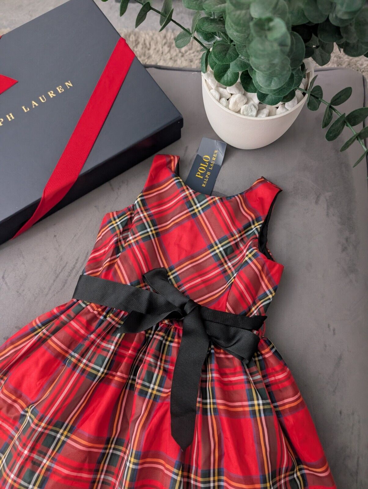 New Ralph Lauren Girls Tartan Plaid Pretty Red  Vincenza Dress Gift 2y Belted