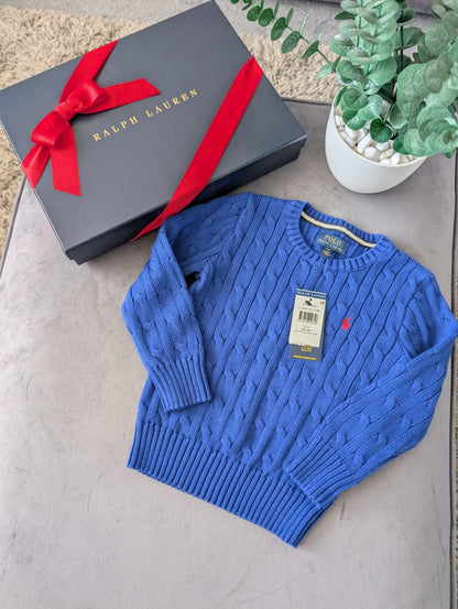 New Boys Ralph Lauren Blue cable knit long sleeve jumper Smart Age 3/4yrs Gift