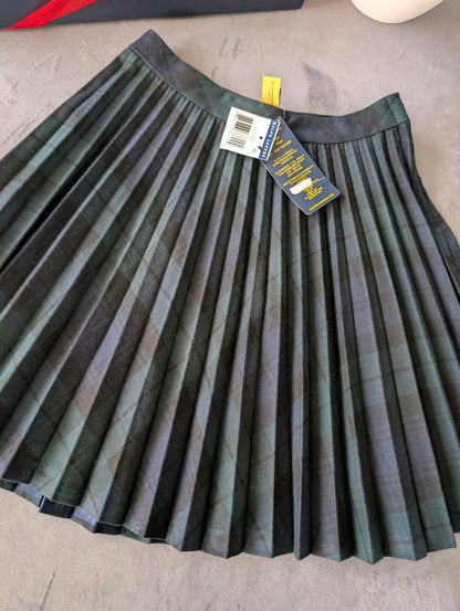 New Ralph Lauren Girls Twill Pleated Skirt Green Plaid Tartan Smart Age 5years