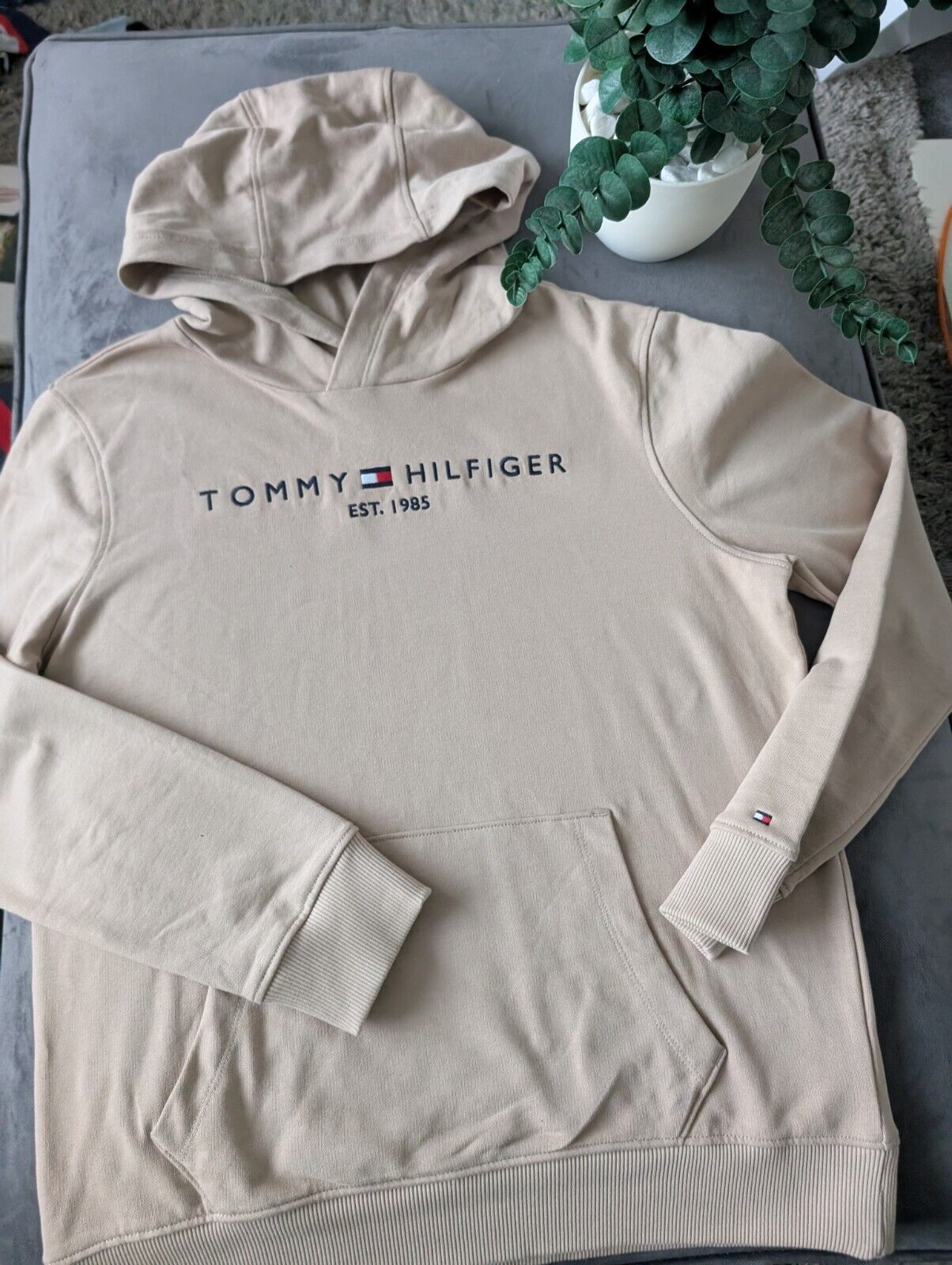 Worn Once Boys Tommy Hilfiger Sand Beige Smart Hoodie Age 16 Smart Embroidery