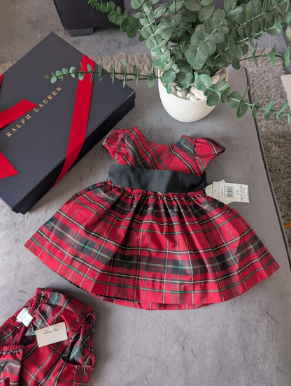 New Ralph Lauren tartan girls vincenza fit flare party dress 9-12m gift cute party