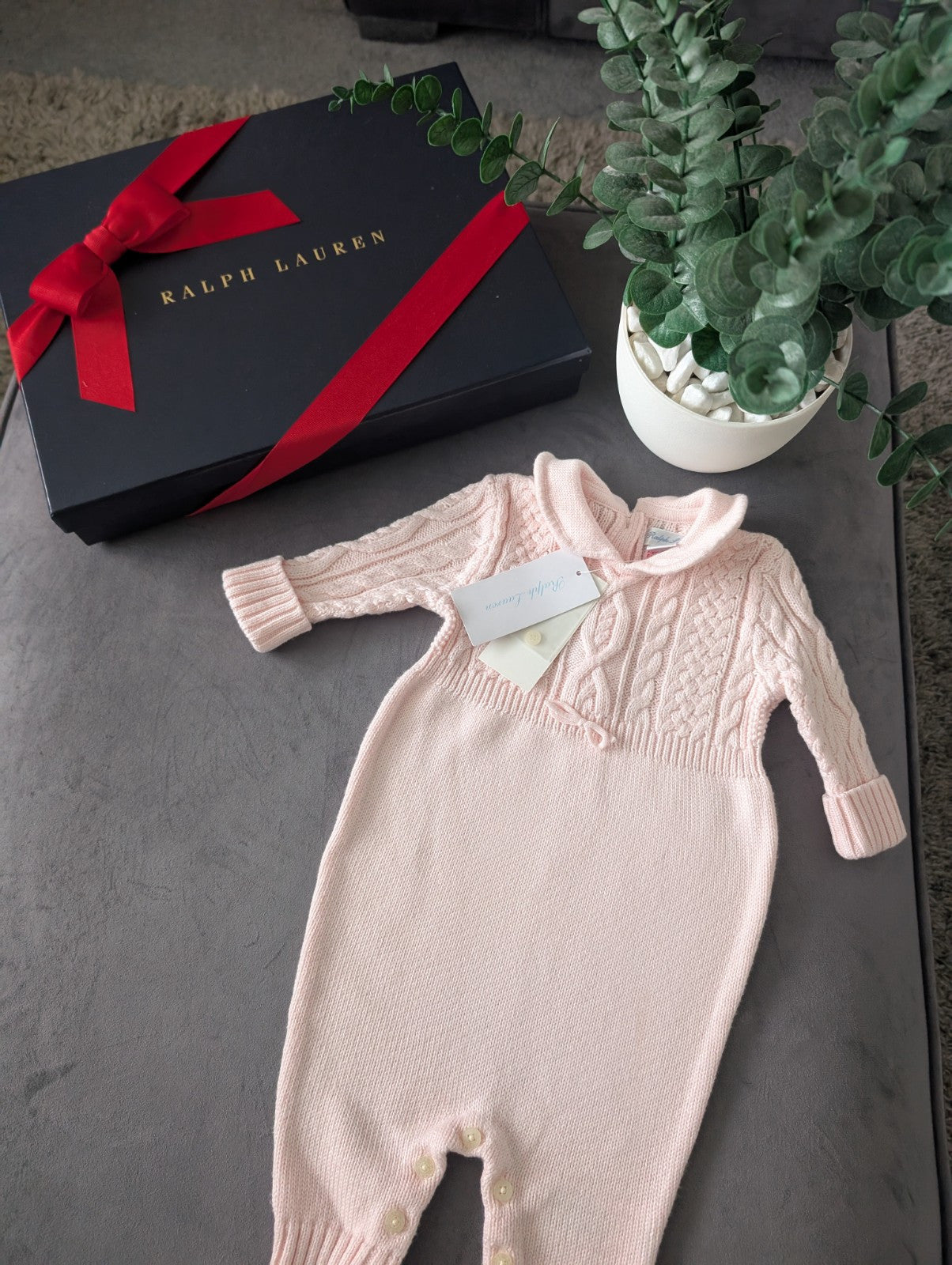 New Gorgeous Ralph Lauren Baby Girls Knit Embroided All In One 0-3m Pink Gift