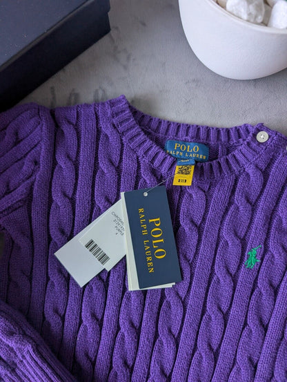 New Polo by Ralph Lauren Cable Knit Jumper Purple Boys 4 Years Gift Winter