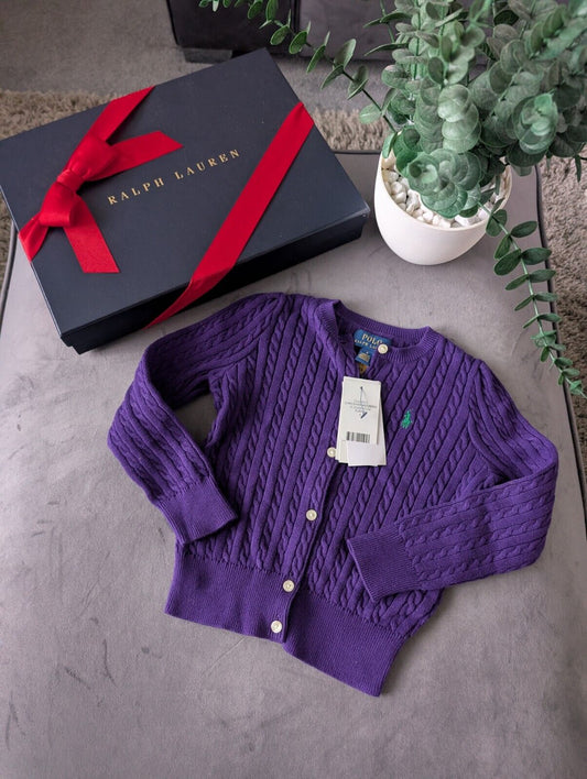 New Ralph Lauren Girls Knitted Cardigan 4 Years BNWT Gift Smart Deep Purple