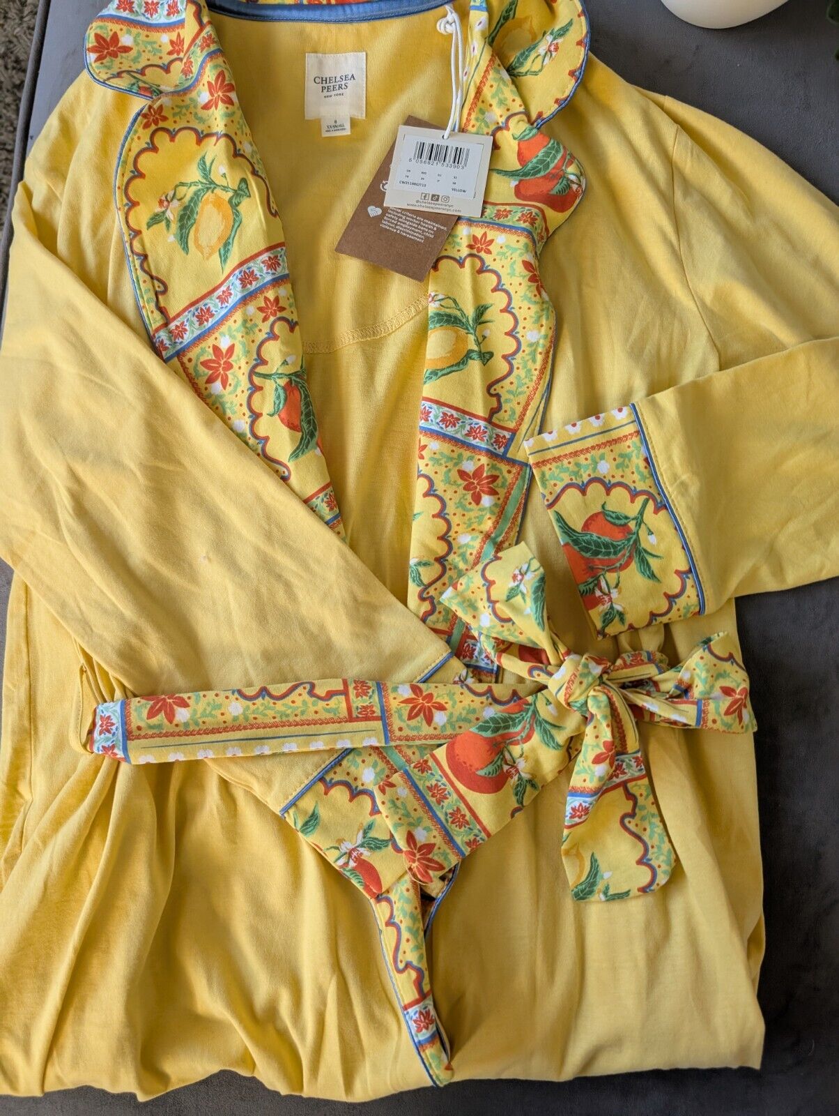 Chelsea Peers  Cotton Yellow Robe Dressing Gown Size XXS UK6 Bnwt lemons design