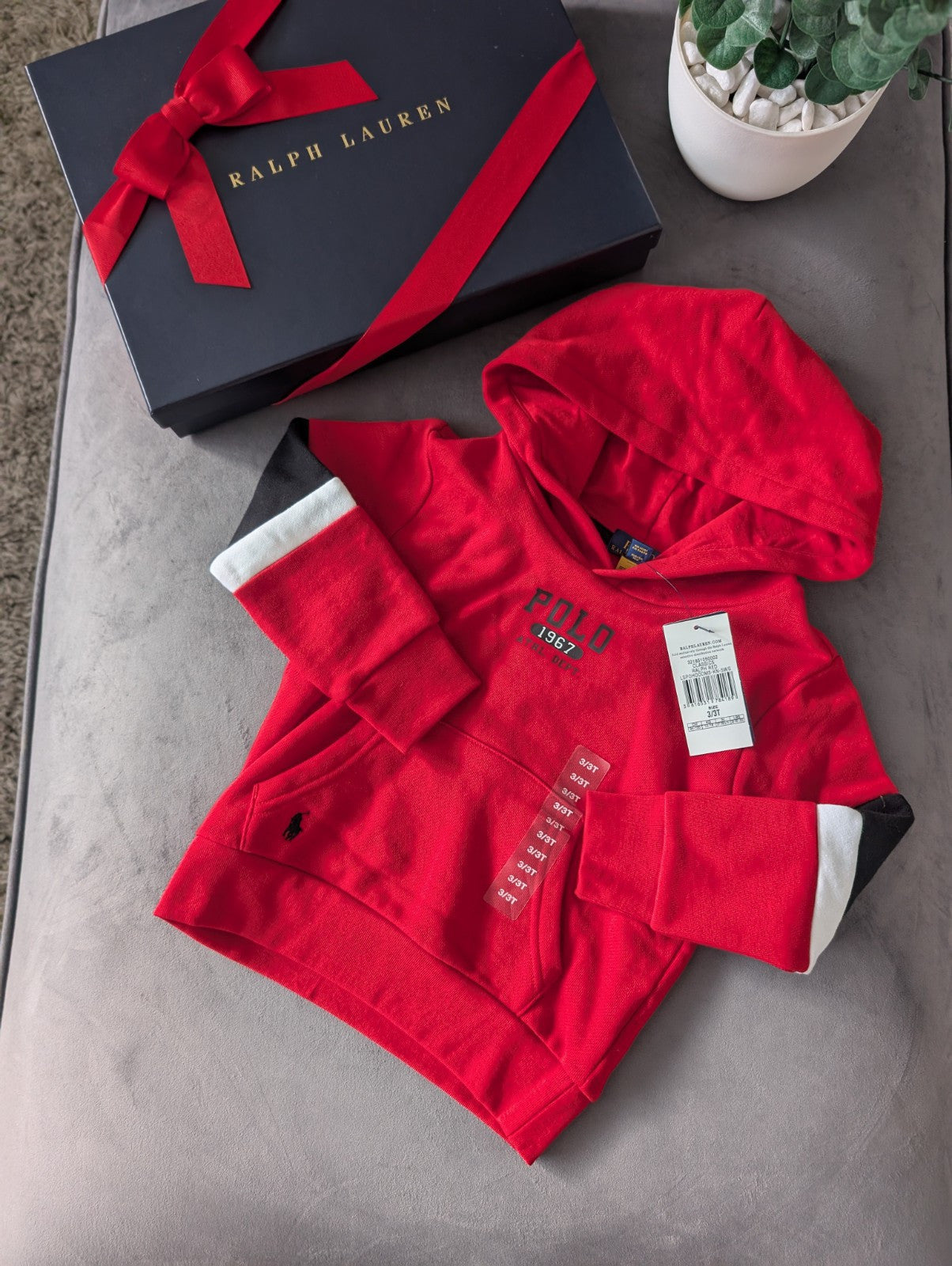 New Ralph Lauren Red Polo Club Jumper Boys Hoodie Size 2-3Y Gift Kids Smart Gift