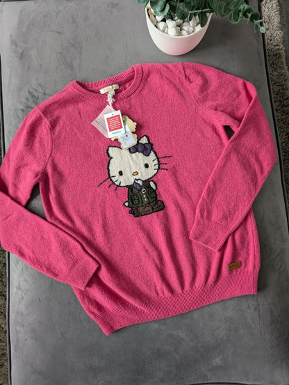 New RARE hello Kitty Barbour Pink Lambswool Jumper Gift Autumn Collector Girls L