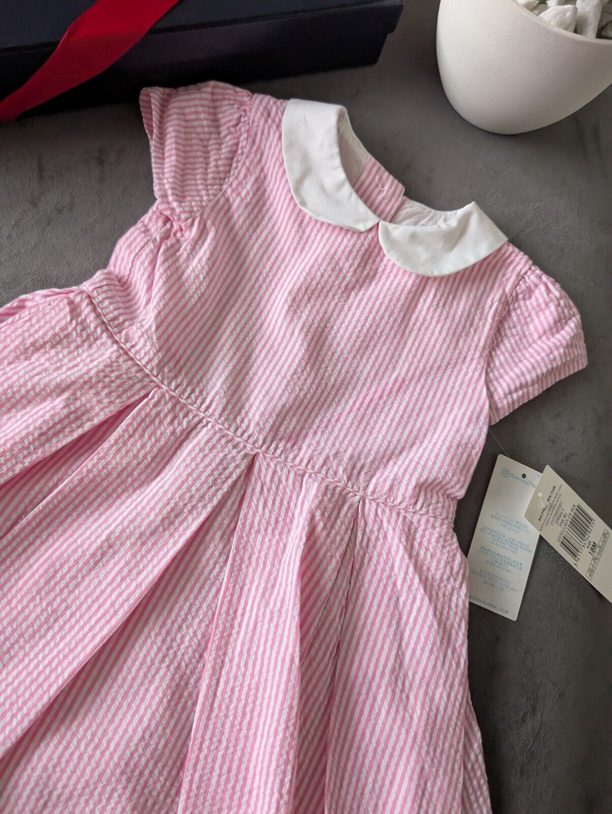 New Ralph Lauren Girls Stripe Fully Lined Pretty Party Dress 18m Gift Pink