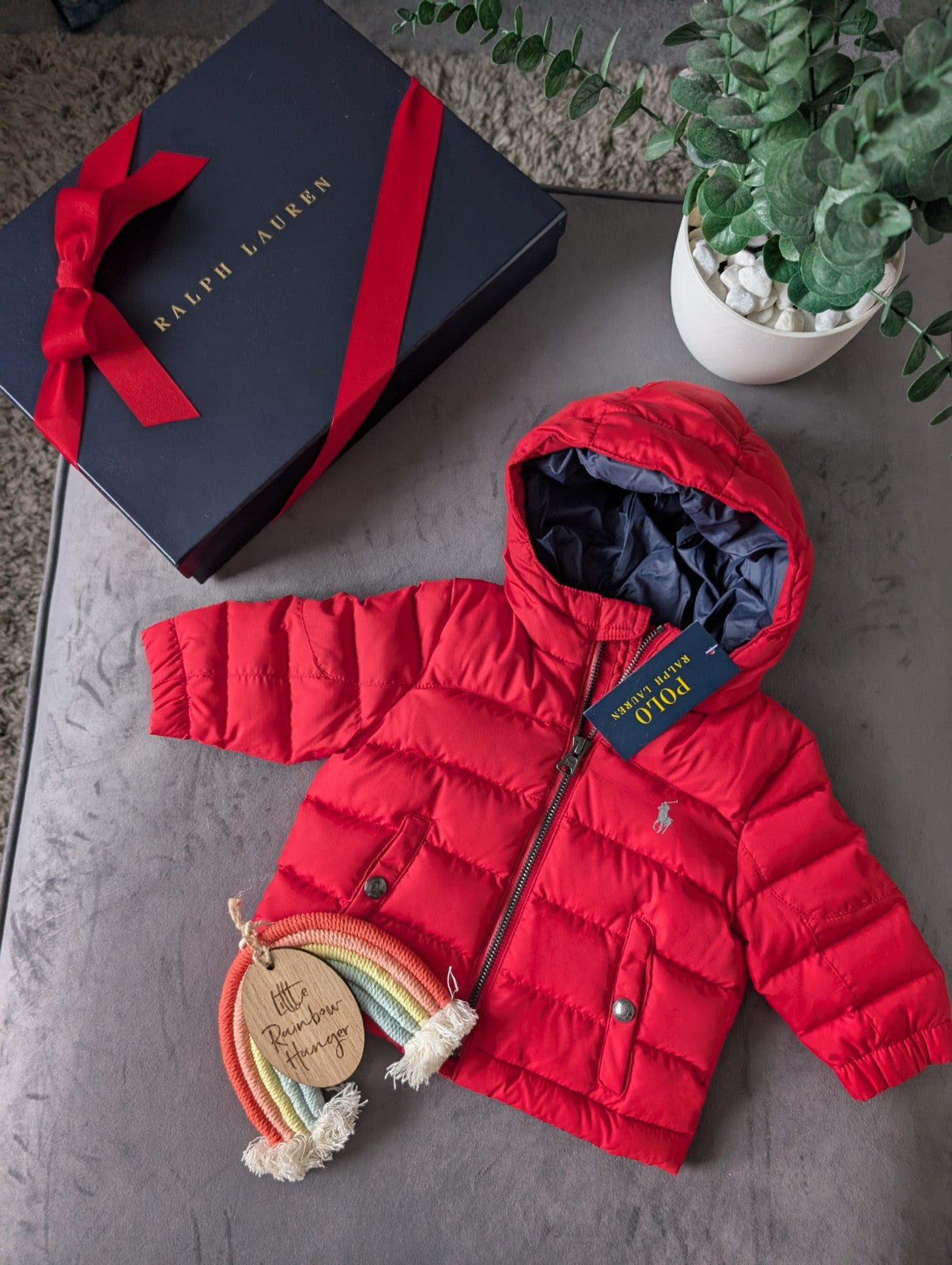 New Ralph Lauren Boys Polo Red Down Filled Jacket Puffer Coat Smart Warm 3-6m