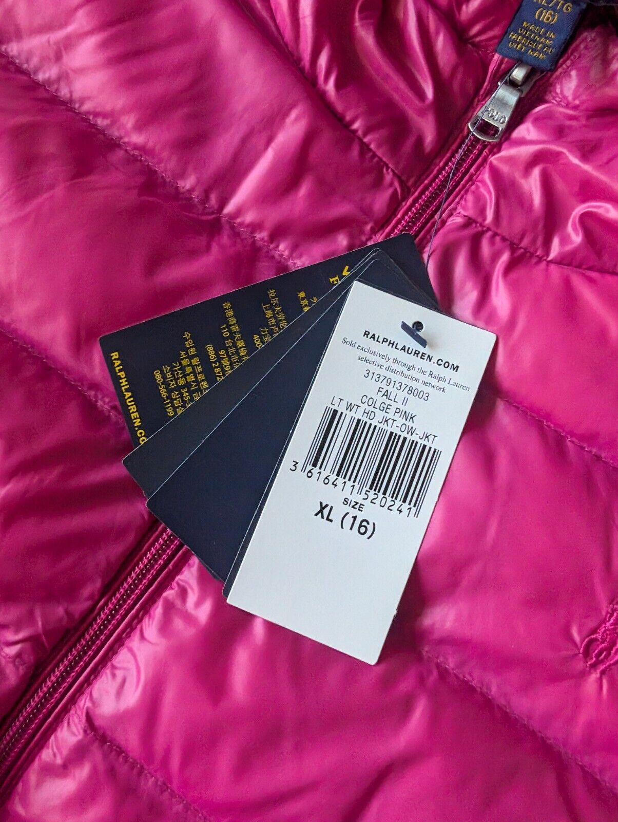 New Polo Ralph Lauren Lightweight Jacket Pink XL/16 Kids Coat Down Puffer £229