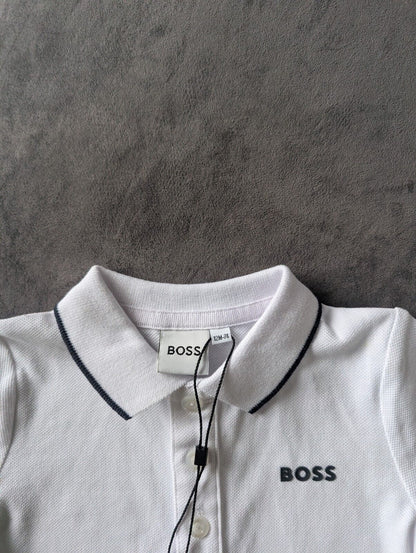 New Hugo Boss Baby Boy Smart White Polo T Shirt Age 9-12m Occasion Gift RRP £55