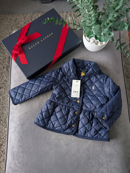 New Ralph Lauren Girls Quilted Coat Navy Blue Quilted Barn Jacket Age 2 RRP £159