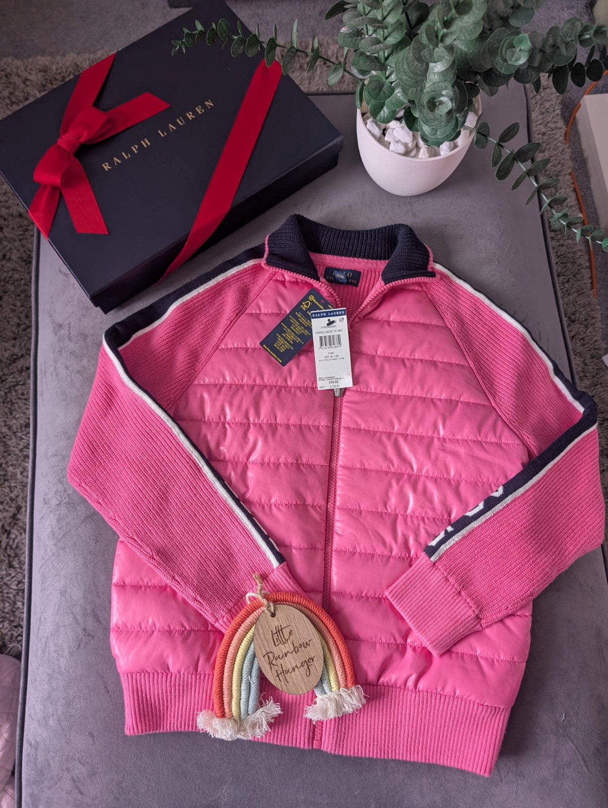 New Ralph Lauren Girls Pink Hybrid Knit Jacket Cotton Blend 16y £94 Gift Coat