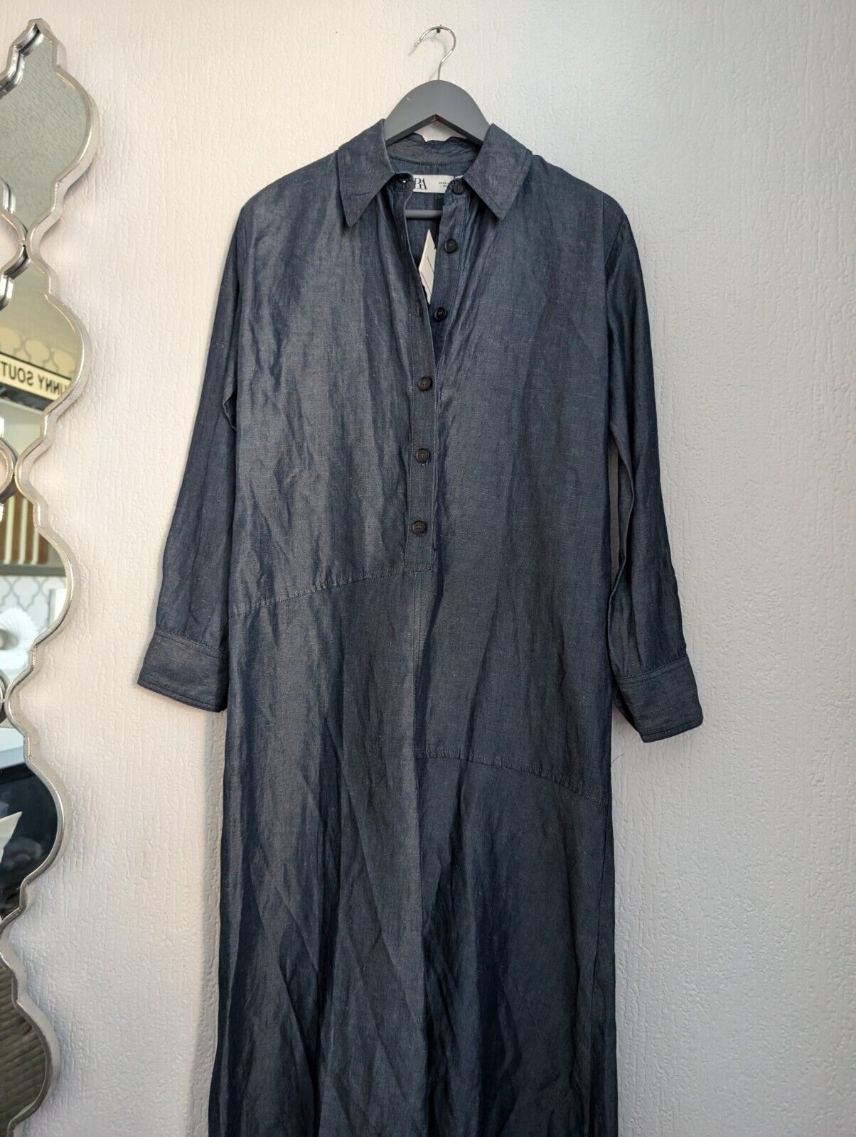 new Zara Denim Linen Blend Kyra Dress XS light winter autumn oversized fit