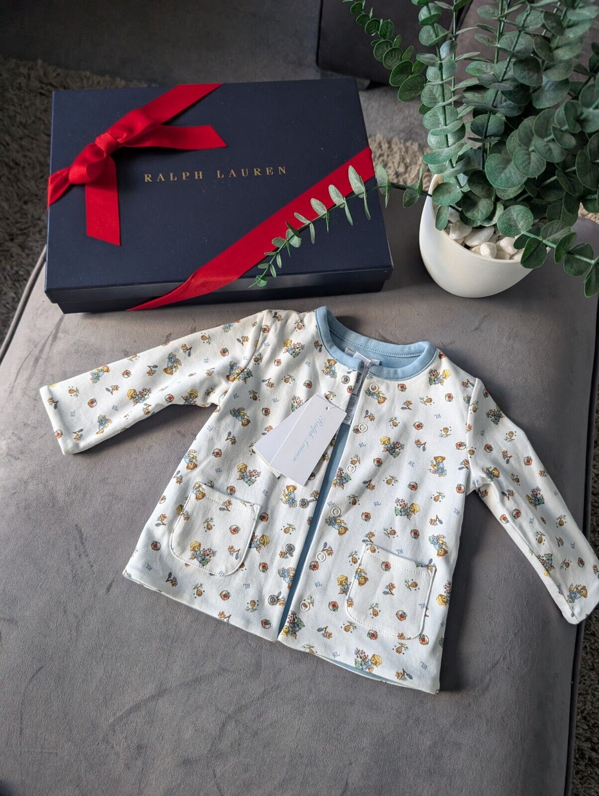 New Ralph Lauren Baby Boy Reversible Jacket Blue Farmhouse Bear Design 6-9m Gift