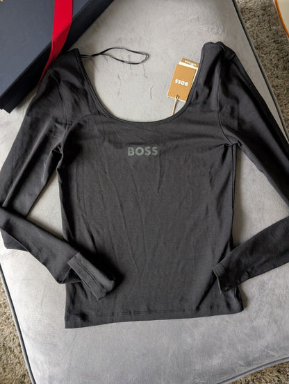 New Hugo Boss Womens Casual Long Sleeve Top UK 10 RRP £69 Gift Casual Black