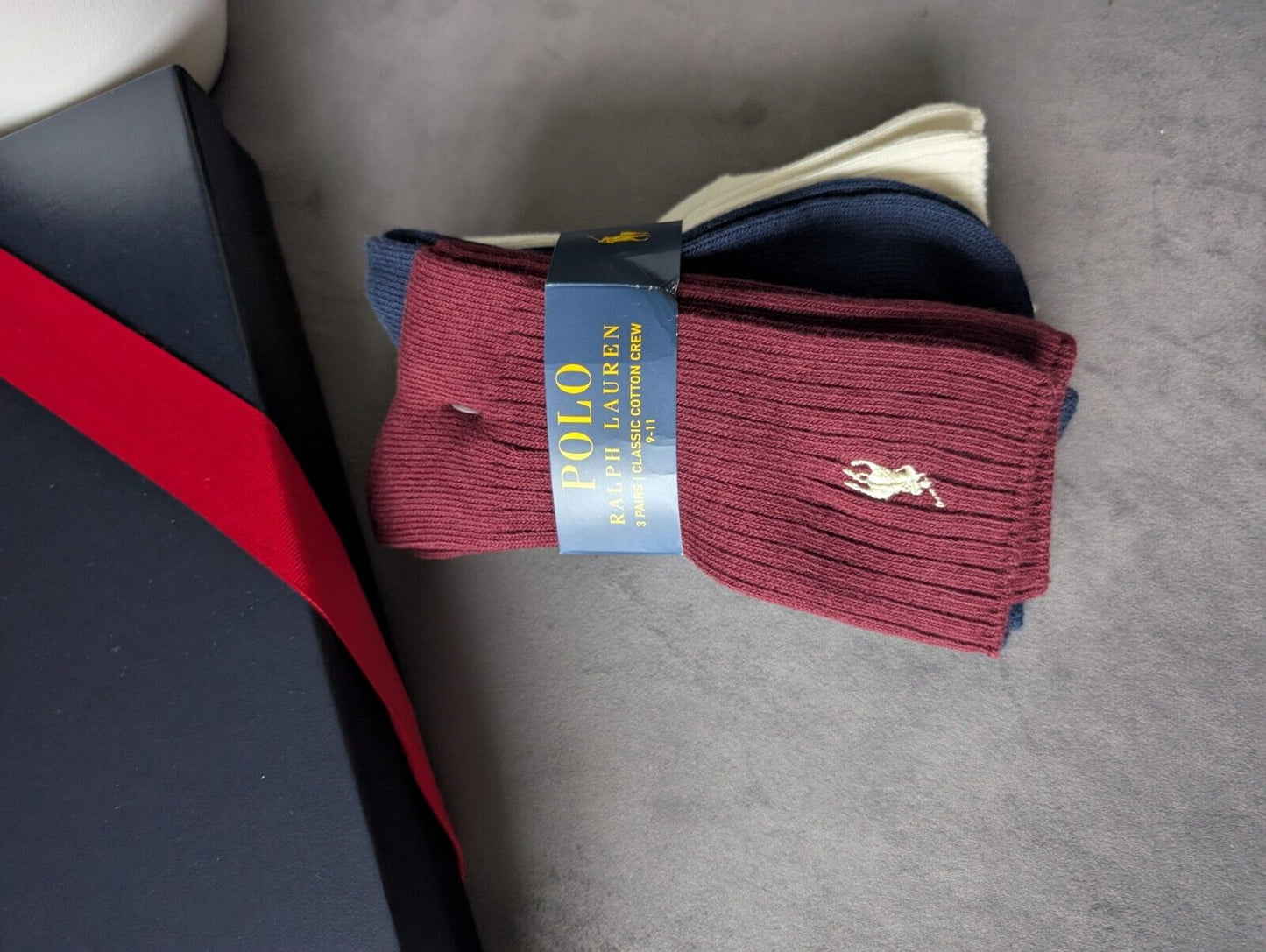 New Unisex Kids Classic Crew Knit ralph lauren socks 9-11 Years Burgundy Navy X3