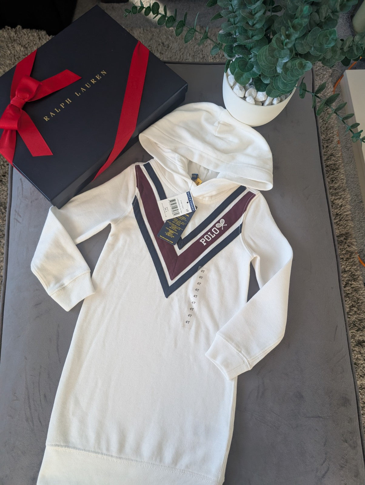 New Girls Polo Ralph Lauren White Hooded Dress Jumper Dress Age 4 Hoodie Gift