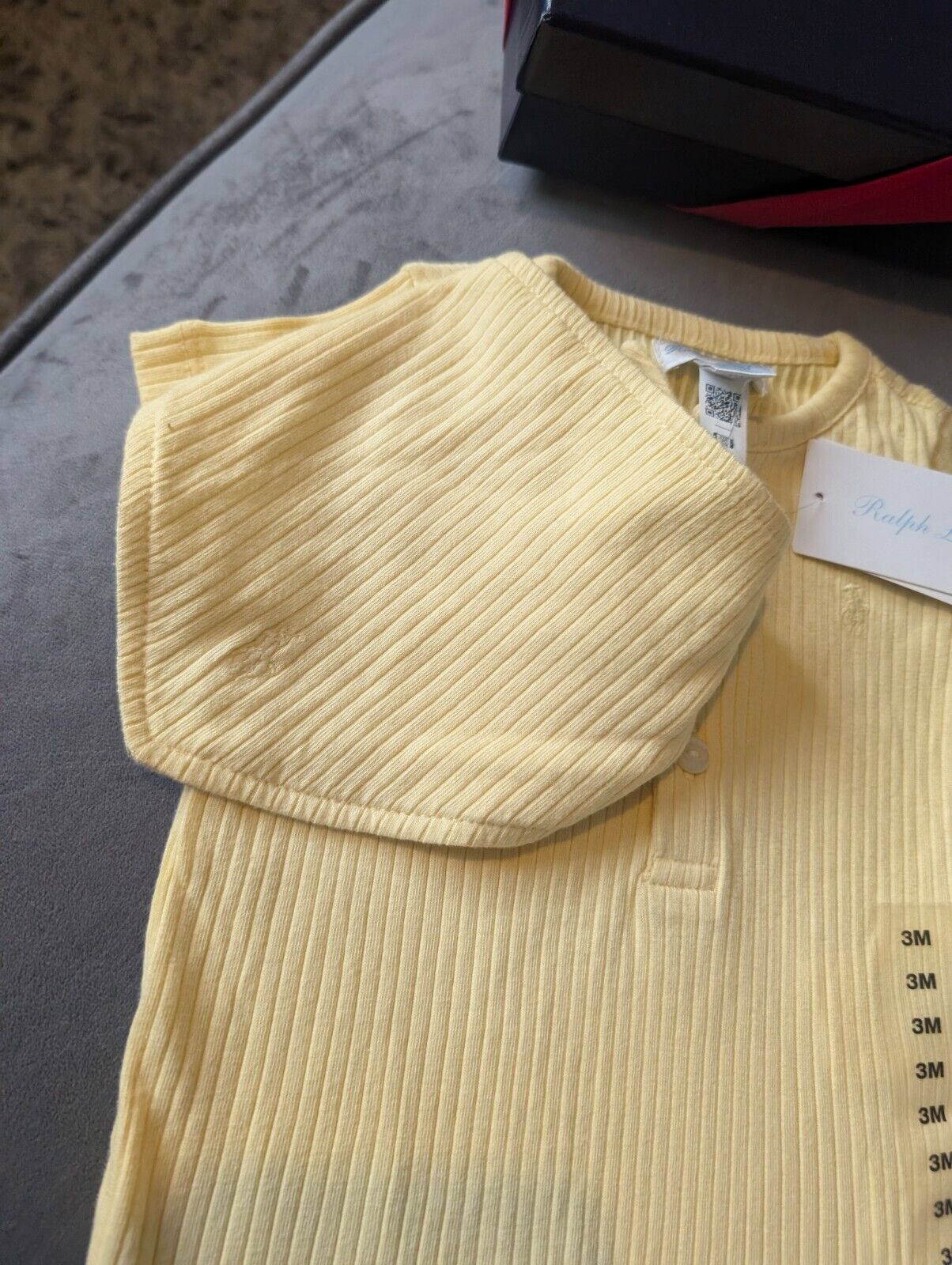 New Ralph Lauren Baby Boy Romper Yellow + Bib Pony Logo Gift New 0-3m  £70