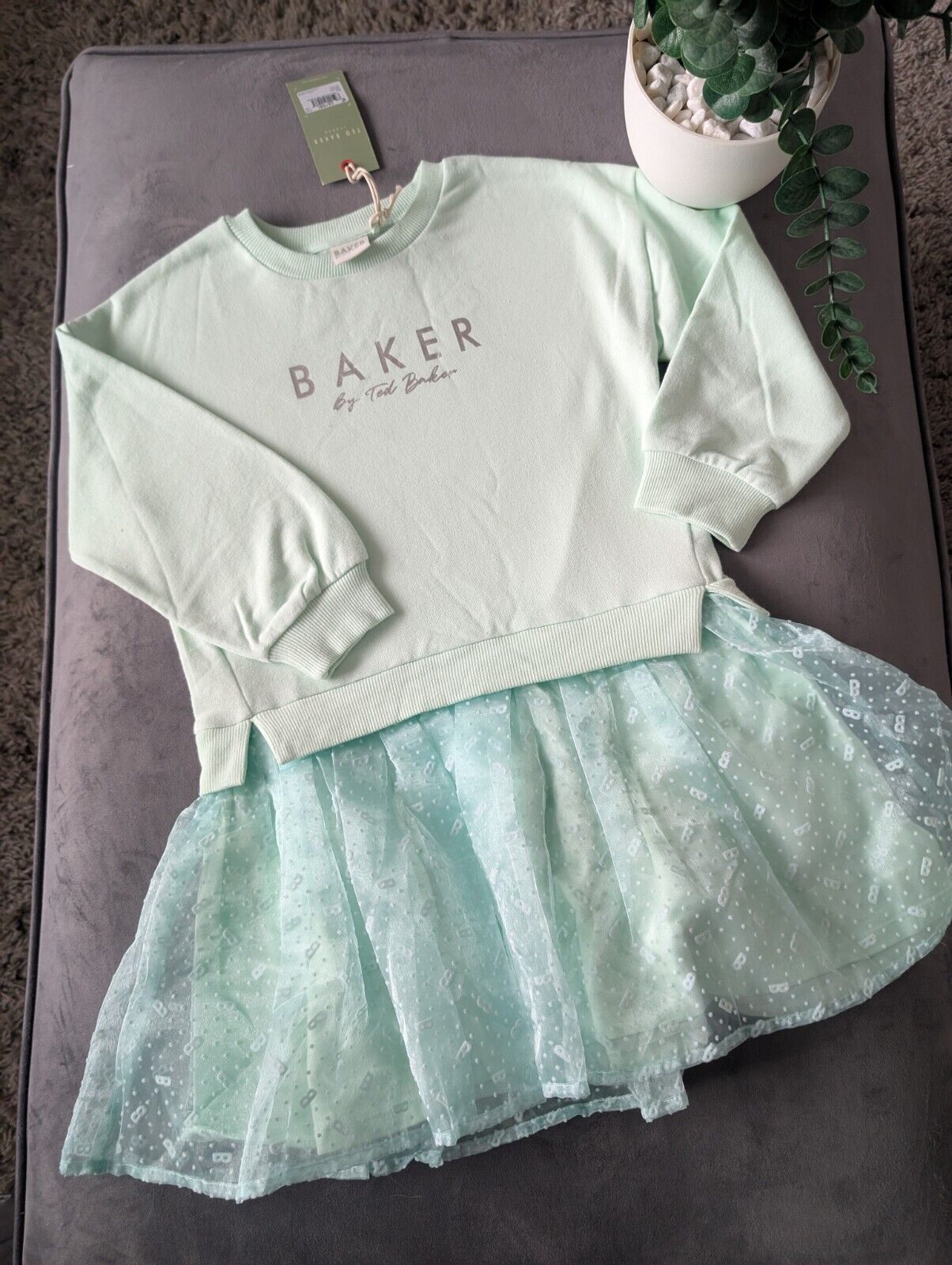 New Stunning Ted Baker Girls Teal Pretty Print Jersey Jumper Dress Age 6 Tutu