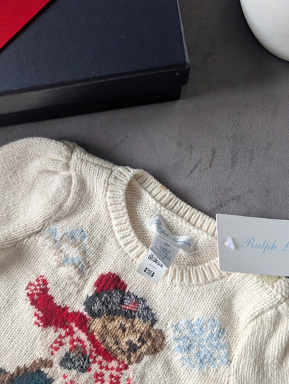 New Adorable Ralph Lauren Baby Girls Bear Ivory Jumper Gift Rrp £120 3-6m  Ski