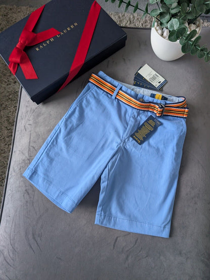 New Ralph Lauren Boys Blue Chino Shorts + Belt Smart Gift Age 8 Casual Summer