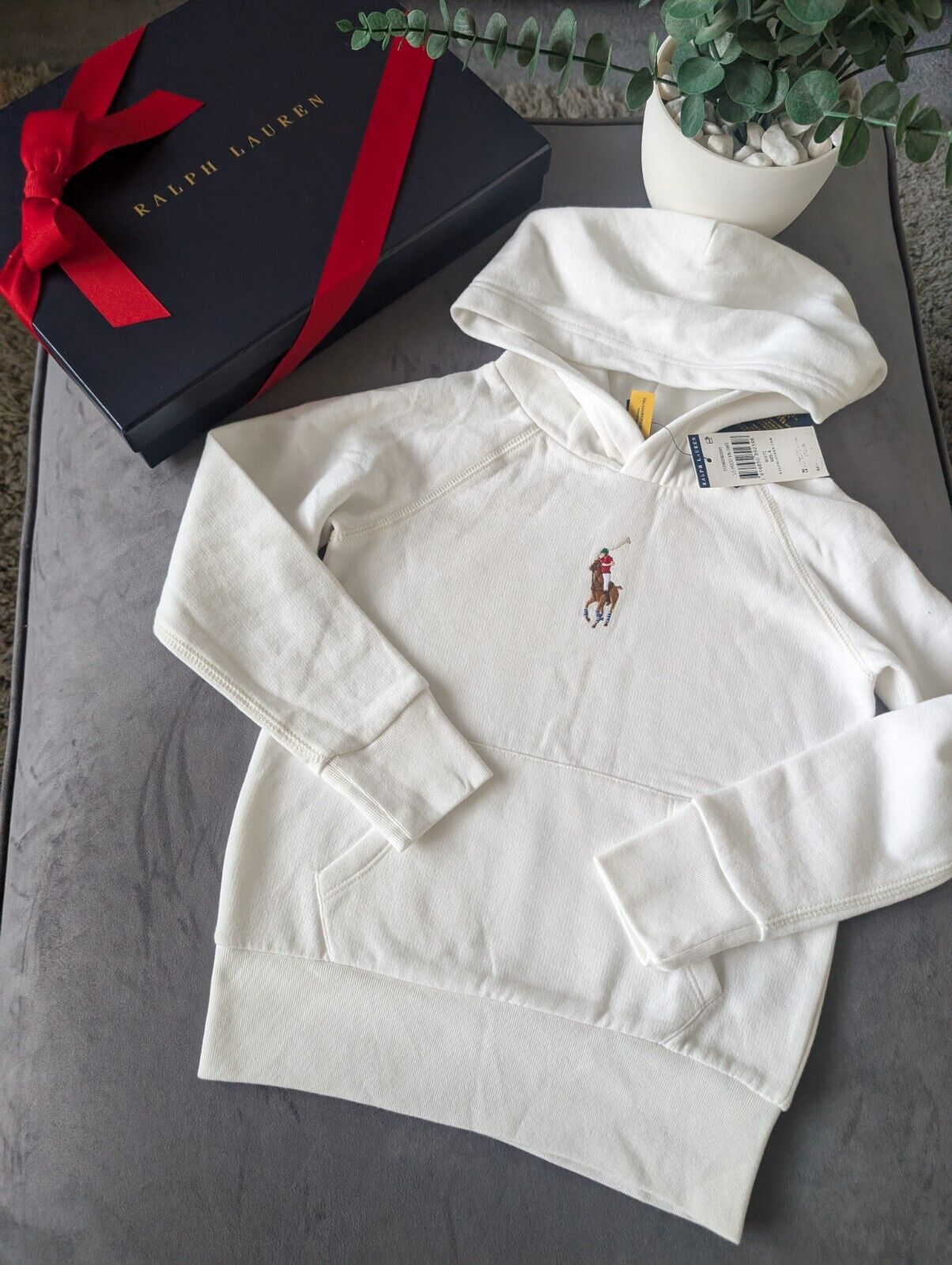 New Ralph Lauren Embroided Big Pony White Unisex Hoodie Size Kids 6Yrs Gift Kids