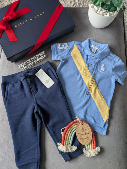 New Ralph Lauren baby boys Navy Blue Polo Jogger Set Tracksuit 12m Smart Casual