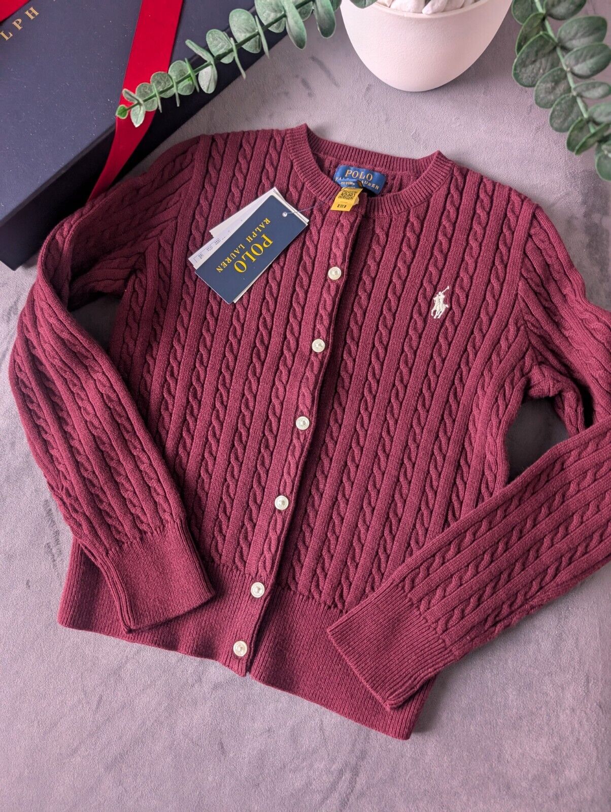 New Ralph Lauren Girls Knitted Cardigan 7 Years BNWT Gift Smart Burgundy Wine