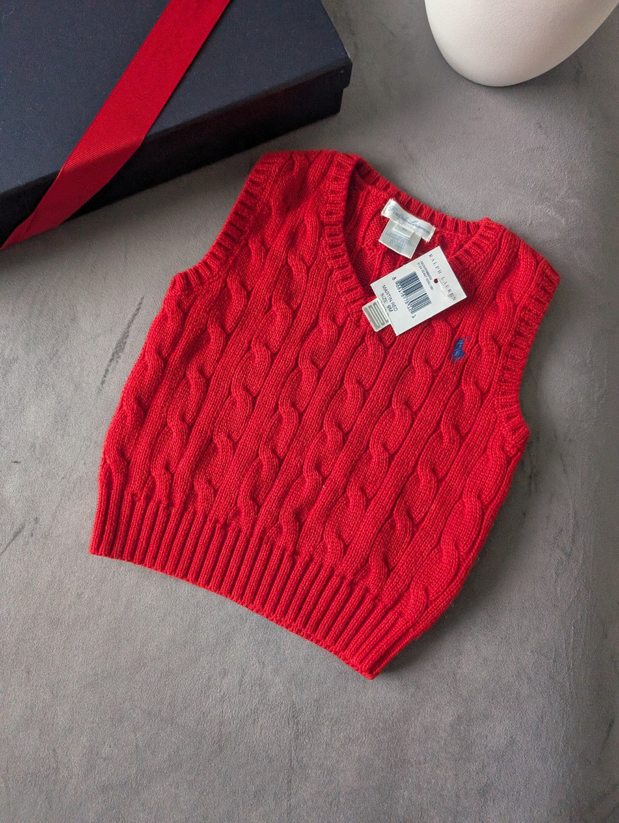 New Polo Ralph Lauren Red Cotton Sweater Jumper Vest Tank Top Size 6-9m Cute