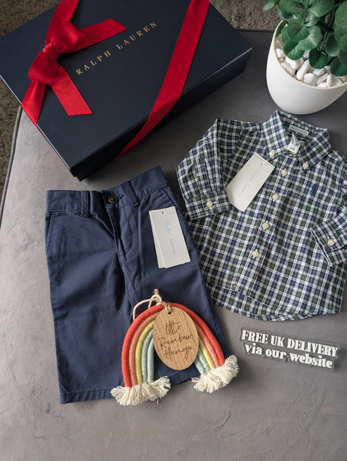 New Boys Ralph Lauren Checked T Shirt & Chino Navy 3m Smart Cute Occasion Gift