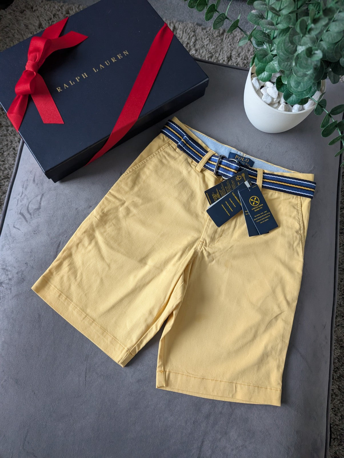 New Ralph Lauren Boys Yellow Chino Shorts + Belt Smart Gift 10y Casual Summer