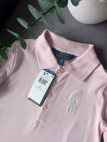 New Ralph Lauren girls Baby Pink Polo dress long sleeve frill age 6  gift