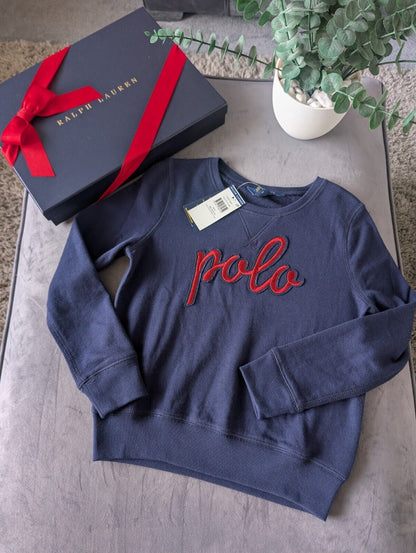 New Gorgeous Ralph Lauren Polo Embroidery Navy Red Girls Jumper Gift Age 8-10yr