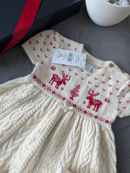 New stunning girls Ralph Lauren Christmas cable knit dress + gift box 9-12m Gift