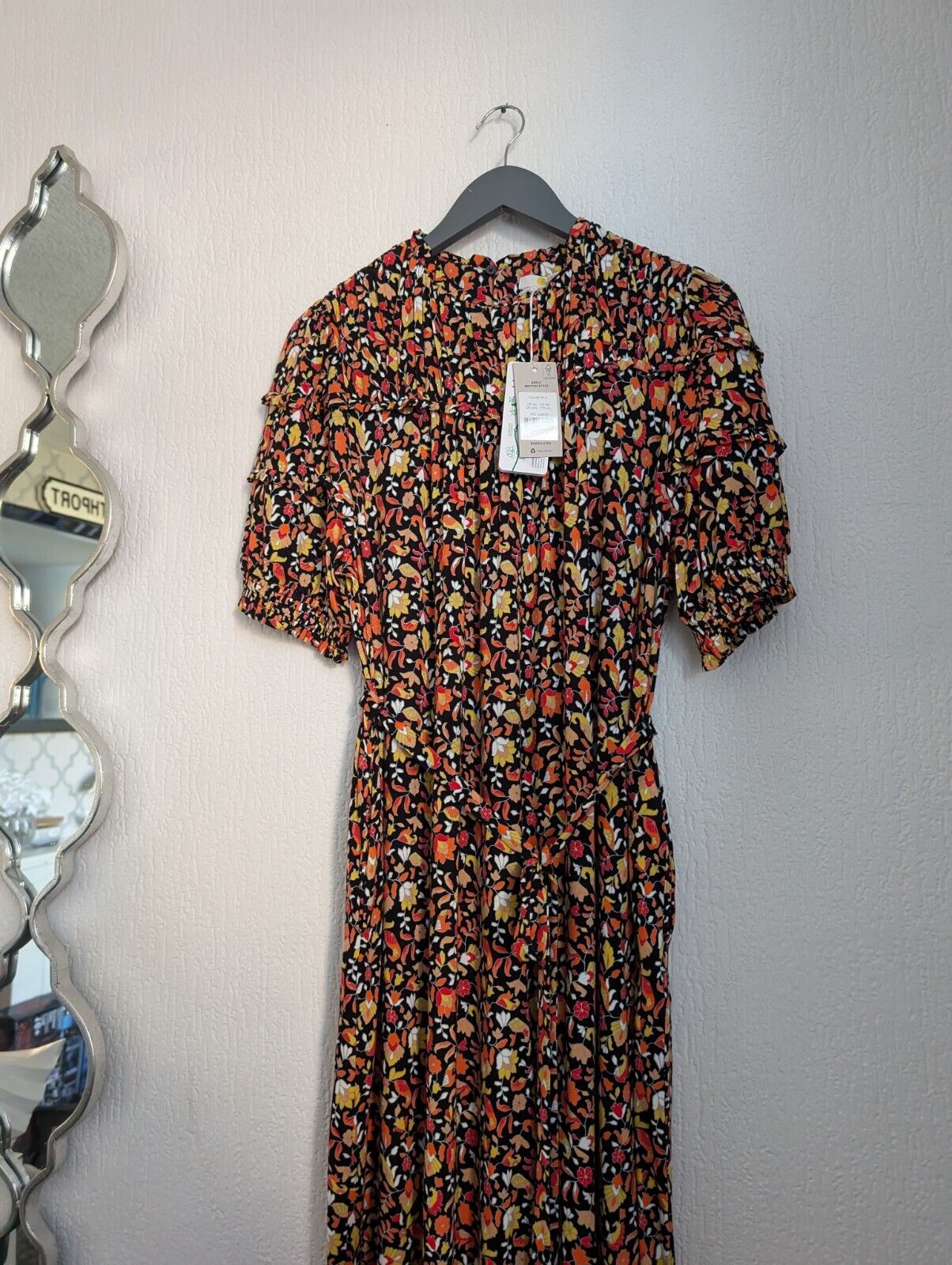 new boden Yoke Detail Jersey Midi Dress Black, Block Petal size 14 long was £129