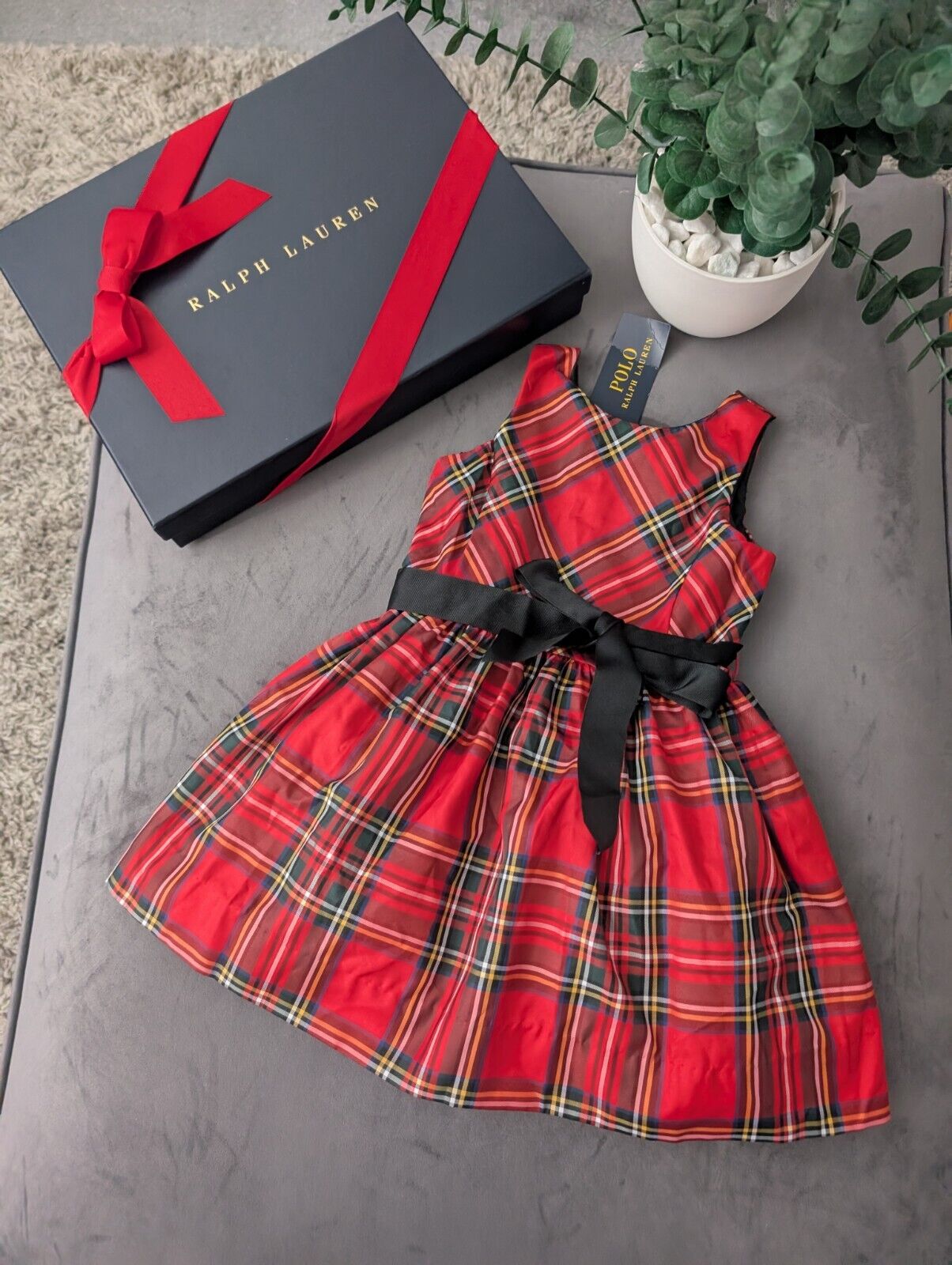 New Ralph Lauren Girls Tartan Plaid Pretty Red  Vincenza Dress Gift 2y Belted